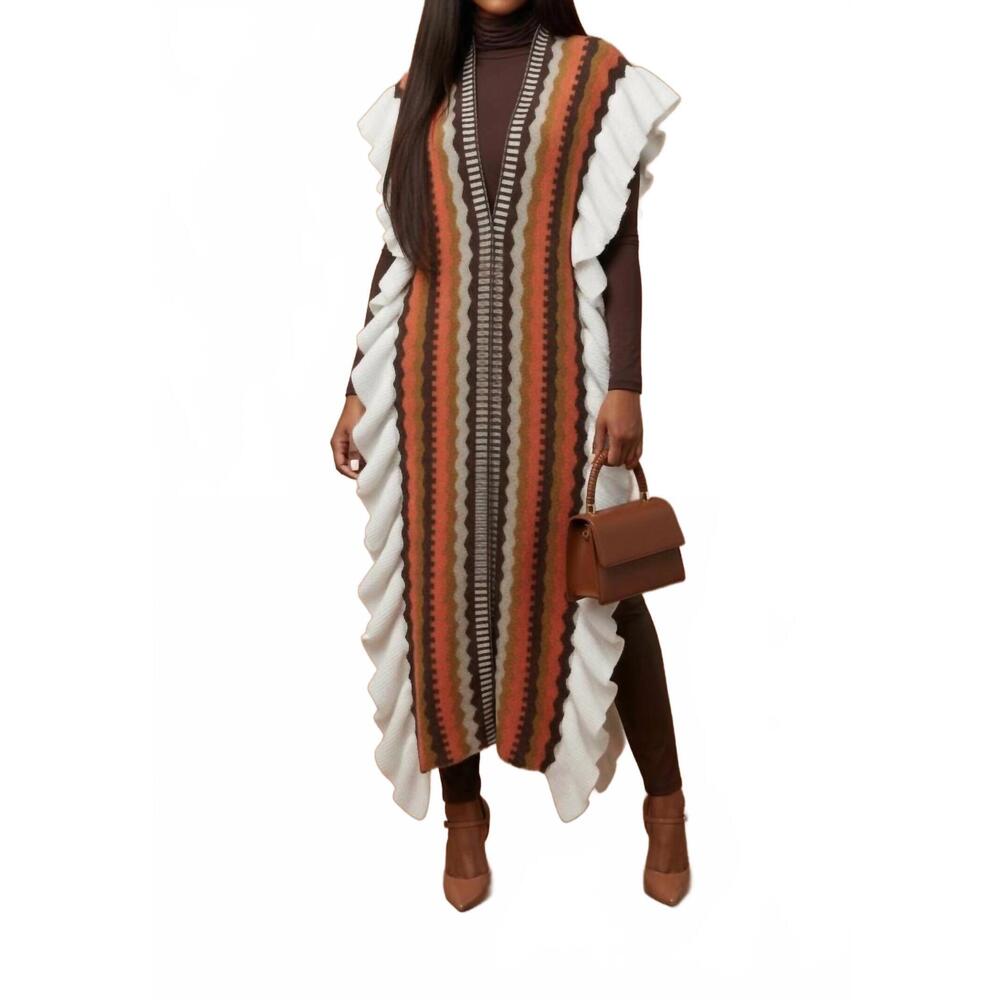 NEW K TOO longline flutter sleeves cardigan in mocha orange taupe ivory